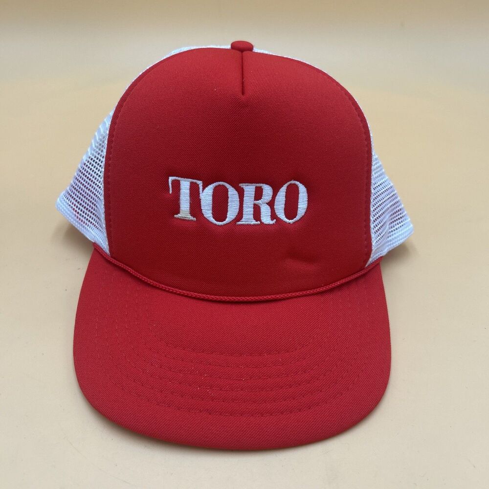 Vintage TORO Snapback Trucker Hat Embroidered Cap Red White Mesh Back